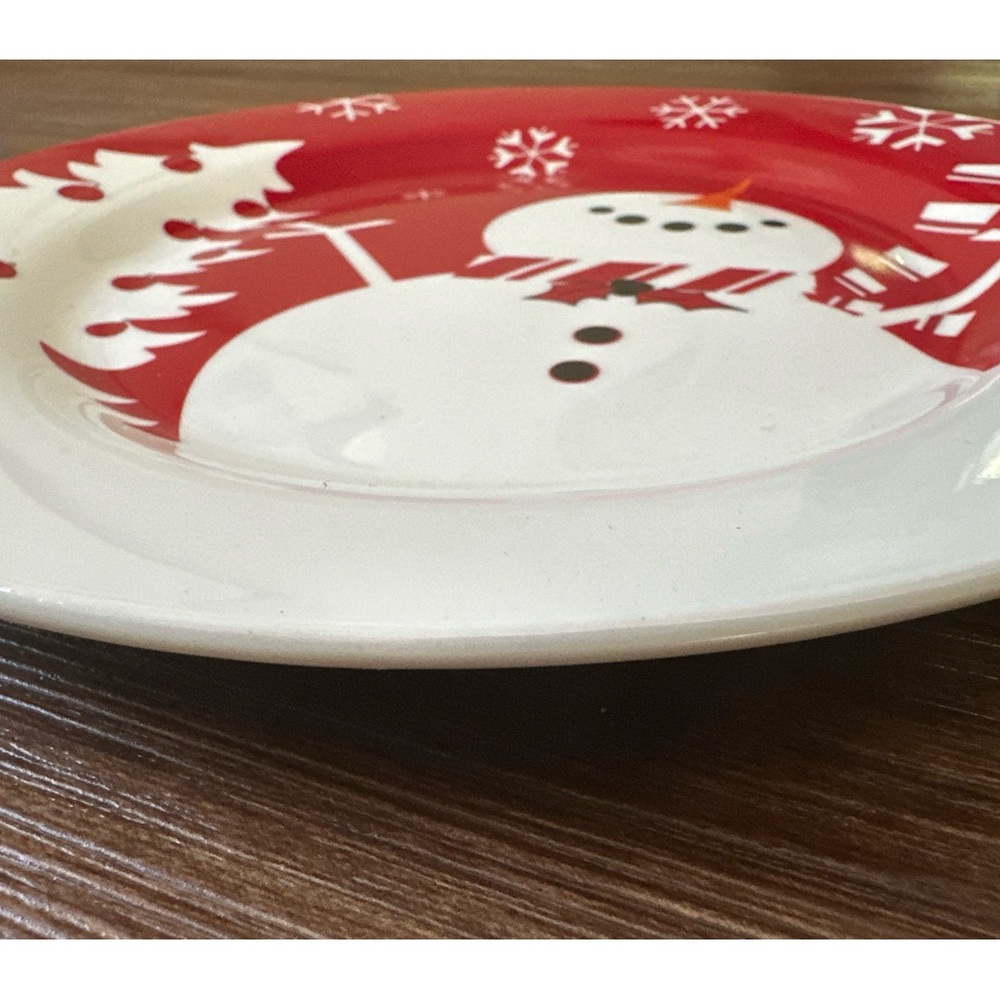 Trisa Stoneware-Snowman Christmas plate, 8-inch salad or dessert plate - Picture 5 of 6